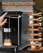 Garvee Professional Automatic Espresso Machine, 20 Bar Coffee Machine with Automatic Milk Frother, 1-15 Adjustable Grind for Home, Black