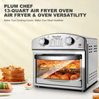 PlumChef 13 Quart 4 Slices Air Fryer Convection Toaster Oven, 1500W, 7 in 1 Multifunction with Roast, Bake, Grill, Broil, Toast, Dehydrate, Defrost, Stainless Steel