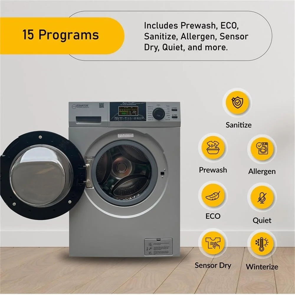 Pemberly Row Pet Compact 110V Vented/Ventless 15 lbs Combo Washer Dryer Silver