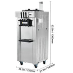 KFFKFF Commercial Soft Ice Cream Machine 21-31 L/H Output 3-Flavor  LED Display Auto Clean 4.3L/1.1GAL Hopper ,1.7L/0.45gal Cylinder