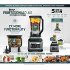 Ninja Professional Plus Kitchen System, 1400 Watts, 5 Presets for Smoothies, Chopping, Dough with Auto IQ, 72-oz.* Blender Pitcher, 64-oz. Processor Bowl, 24-oz. To-Go Cups, Black, BN800