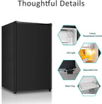Seaoola Mini Fridge with Freezer, Single Door 4.4 Cu.Ft, Compact Mini Refrigerator, LED Light, Adjustable Thermostat, Removable Glass Shelves, Small Refrigerator for Dorm/Office/Bedroom(Black)