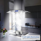 Island Range Hood 30 Inch 700 CFM Ceiling Mount Stainless Steel Kitchen Vent Hood Touch Screen Control Kitchen Exhaust Hood Ducted Ductless Convertible 3-speed Ventilation Fan