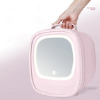 6L Beauty Mini Fridge Skincare Refrigerator with Touch Screen Led Makeup Mirror for Car Skincare Cosmetics Blue