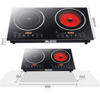 DERCLIVE Electric Ceramic Stove Induction Cooktop, Electric Stove 2 Burner Electric Burner Countertop Infrared Induction Cooker Home Cooktop Cooking Furnace,2200W  2200W