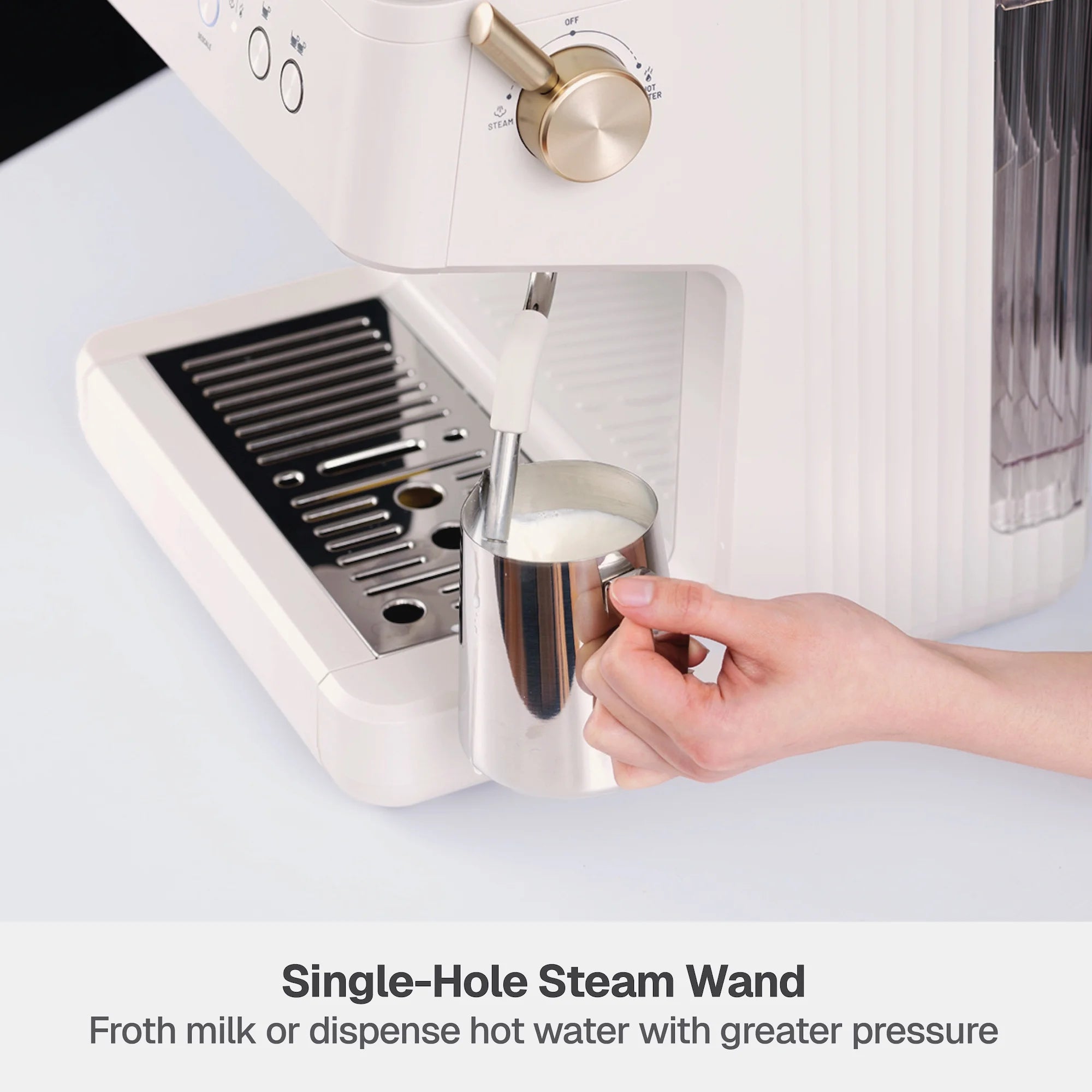 Thyme & Table Barista Grade Espresso Machine with 15-Bar Pressure, Conical Burr Grinder and Steam Wand, Sand White