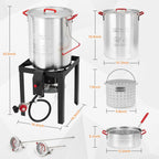 2024 New 30 Qt Turkey & 10 Qt Fish Fryer Boiler Steamer Set, Aluminum Turkey Deep Fryer Pot, 38, 000 BTU Outdoor Propane Stove Stand for 20 Lbs Turkey, Thermometer, Turkey Rack & Lifting Hook