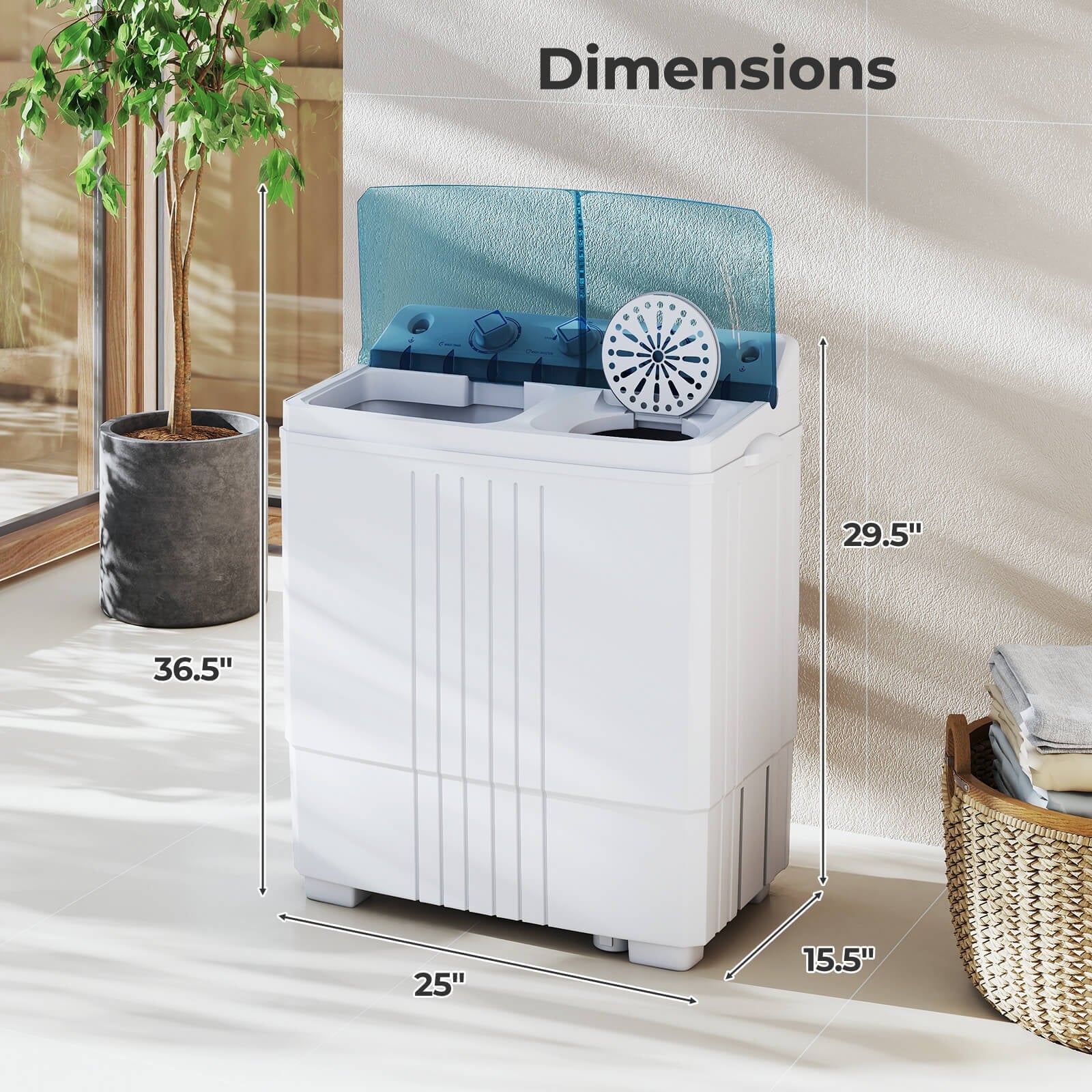 Costway Twin Tub 20Lbs Top Load Washing Machine with Gravity Drain