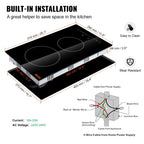 KFFKFF Sleek Electric Stove Top, 24" 4 Burners 240V 6000W Electric Cooktop Ceramic Top with Touch Control, Timer & Child Lock, 9 Heat Levels for Diverse Cooking Requirements(NO Plug)