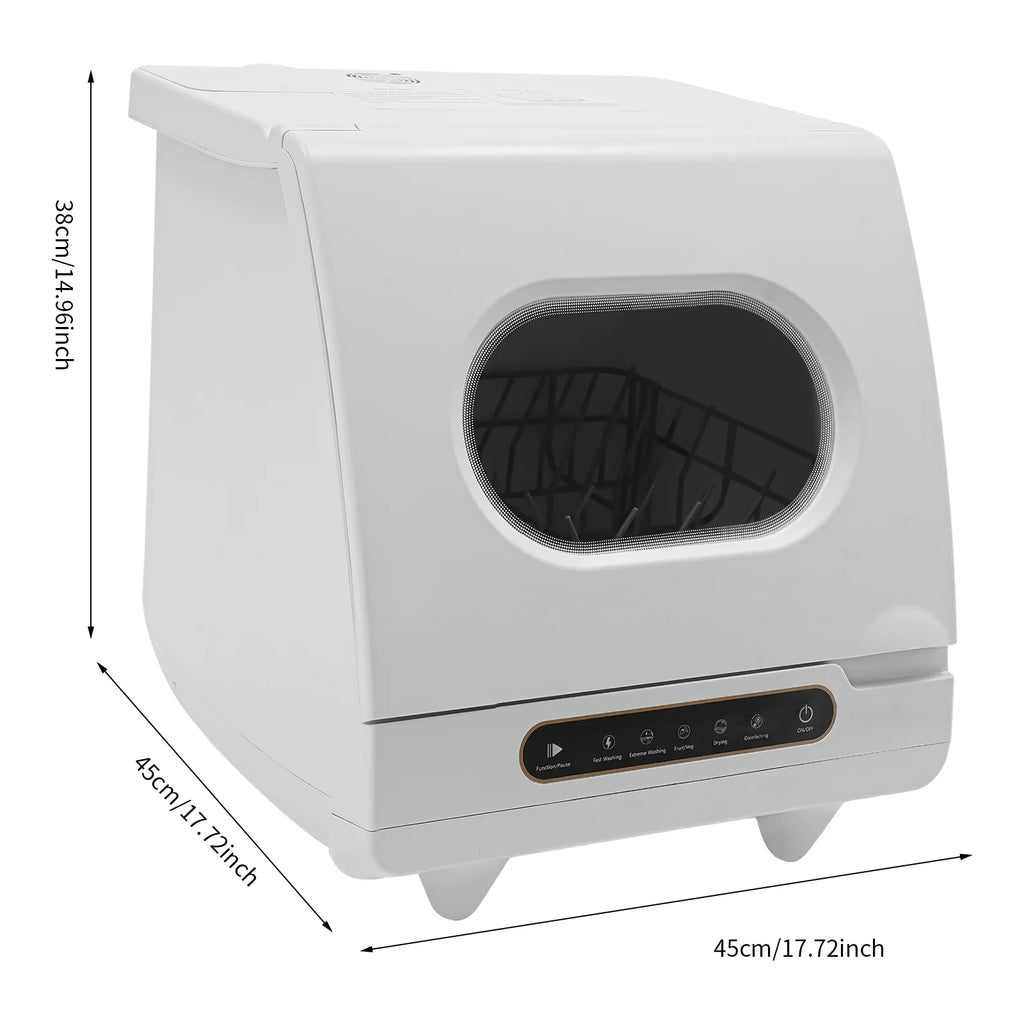 Flip-top Dishwasher White 5 intelligent washing functions Portable Countertop Dishwasher Compact  Low Noise Mini Dishwasher with Water Tank Leak-Proof Dry