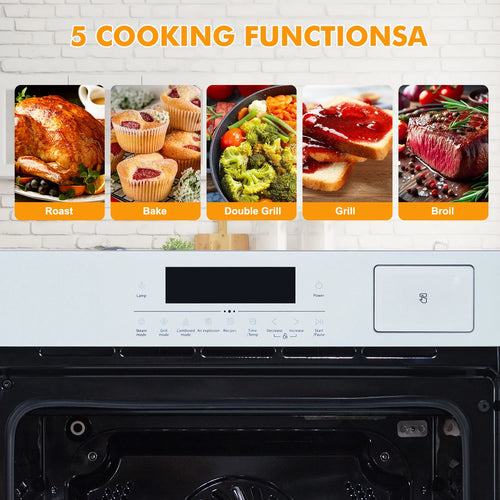 24" Electric Wall Ovens, Stainless Steel Single Wall Ovens With 8 Baking Modes 2.5Cu.Ft 3000W Electric Oven With Timer And Safety Lock 360�� Convection Airfryer
