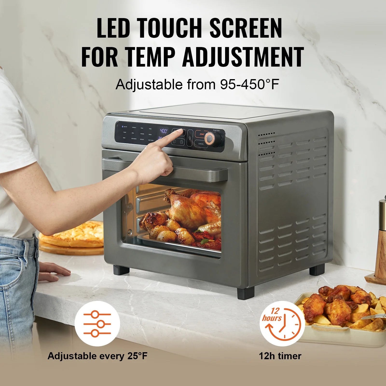 KFFKFF 12-IN-1 1700W Air Fryer Toaster Oven 25L Stainless Steel Convection Oven
