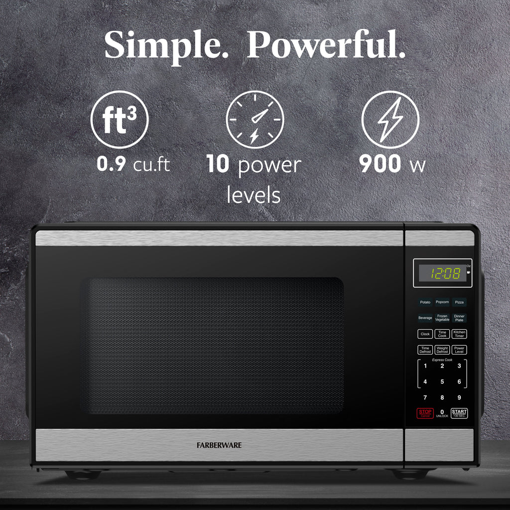 Farberware Countertop Microwave Ov 1100 Watts, 2.2 cu ft - Smart Sensor With LED Lighting and Child Lock - Perfect for Apartments and Dorms - Easy Clean Black Interior, Stainless Steel