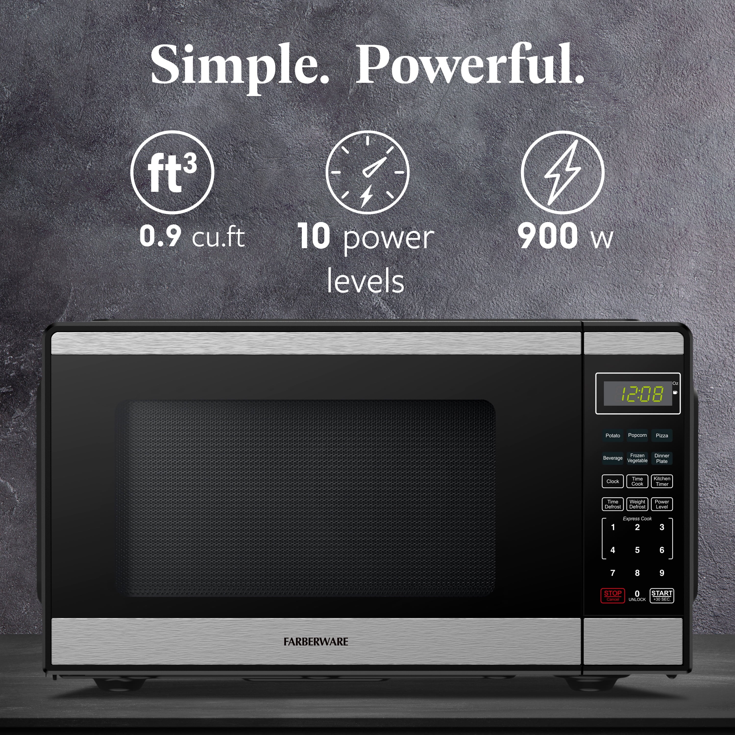 Farberware Countertop Microwave Ov 1100 Watts, 2.2 cu ft - Smart Sensor With LED Lighting and Child Lock - Perfect for Apartments and Dorms - Easy Clean Black Interior, Stainless Steel