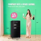 DEMULLER 3.5 Cu. ft Mini Fridge Double Door  Refrigerator  7 Adjustable Temperature Control Black