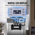 KFFKFF Commercial Soft Ice Cream Machine 21-31 L/H Output 3-Flavor  LED Display Auto Clean 4.3L/1.1GAL Hopper ,1.7L/0.45gal Cylinder