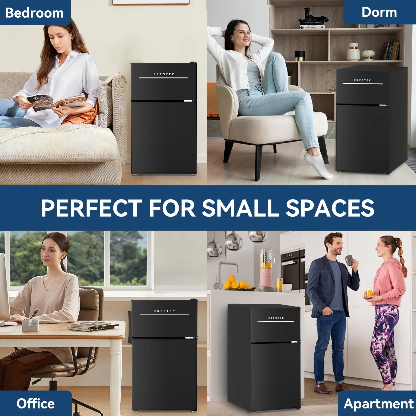 Frestec 3.2 cu. Ft.  Double Door mini fridge Compact Refrigerator, Black