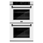ZLINE 30 in. Autograph Edition Professional Convection Double Wall Oven with Air Fry and Self Clean in DuraSnow Stainless Steel with White Matte Doors and Matte Black Handles (WADSZ-WM-30-MB)