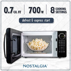 Nostalgia Retro Microwave Oven - 0.7 Cu Ft & 700-Watt Countertop Microwave with Glass Turntable, Child Safety Lock, 8 Auto-Cook Programs & Digital Clock - Aqua