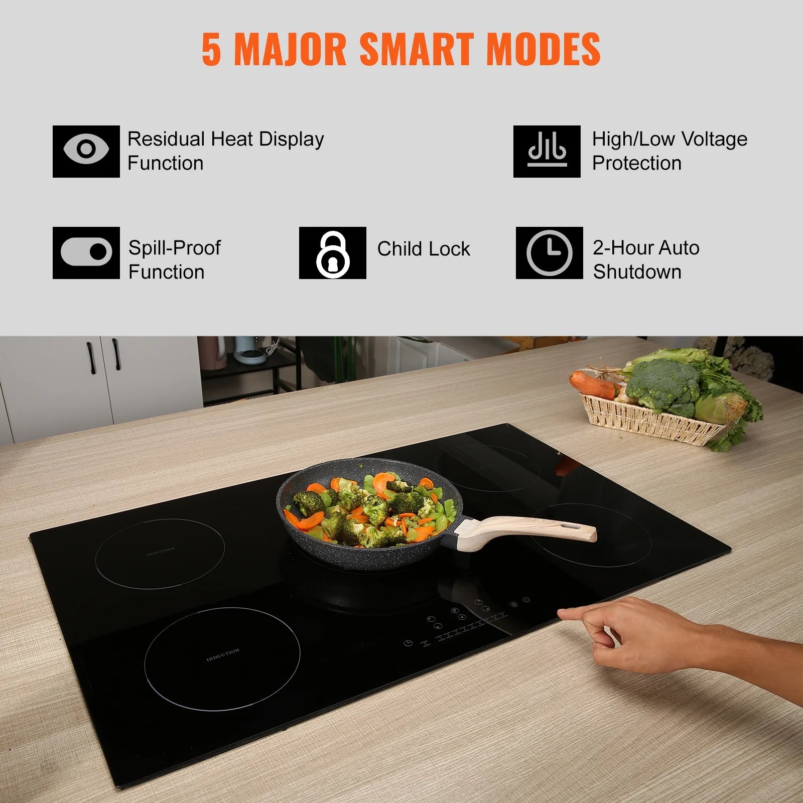 BENTISM 36 inch Electric Cooktop 5 Burners Ceramic Glass Stove Top Touch Control 9200W 9 Heat Levels Built-in Electric Stove