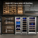 Yeego 30" Wine and Beverage Refrigerator,Two 15" Wine and Beverage Cooler Under Counter or Freestanding, Hold 33 Bottles and 80 Cans(Two Pack)