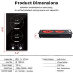Advwin 2 Burner Electric Cooktop,110v Electric Cooktop with Knob Control,12 Inch Countertop & Built-in Ceramic Cooktop with Child Safety Lock, Timer, 9 Power Levels and Over-Temperature Protection