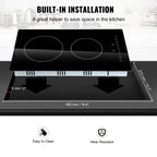 KFFKFF 2 Burner Electric Cooktop, 20 x 11.6 inches, 240V 3000W Glass Heat Plate with Touch-Sensitive Controls, Inbuilt Timer and Child Safety Feature, 9 Adjustable Heat Settings for Kitchen