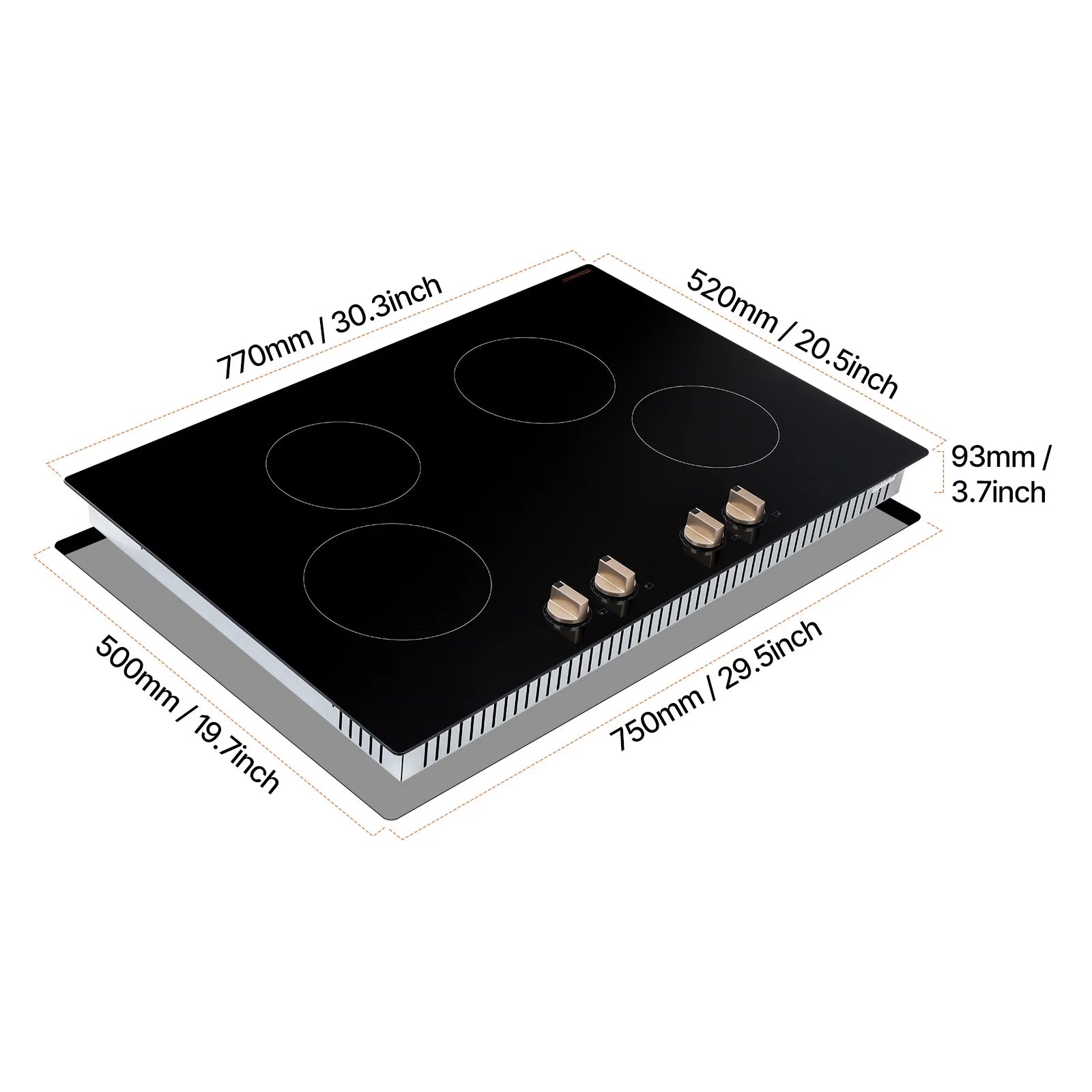 KFFKFF 4 Burner Built-in Electric Cooktop, 6600W 30" Built-in Top Electric Stove, with Knob Control, Temperature & Power Levels, Glass Top, Independent Control for Different Pots