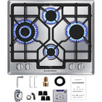 24 inch Gas Cooktop, Bulit-in Gas Stove Top with 4 Burner, NG/LPG Convertible Cooktops, Dual Burner Propane Cooktop with Thermocouple Protection, Stainless Steel