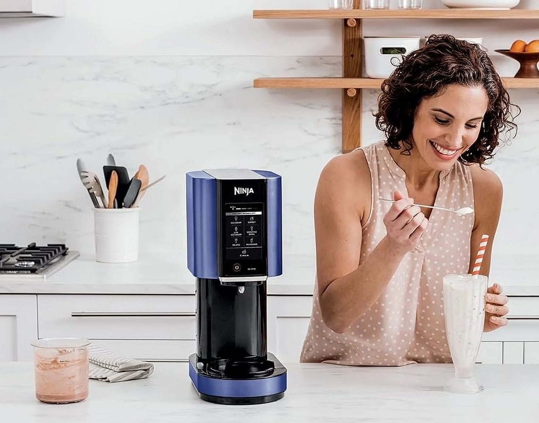 Restored Ninja NC301 CREAMi Ice Cream Maker, for Gelato, Mix-ins, Milkshakes, Sorbet, Smoothie Bowls & More - Navy Blue (Refurbished)
