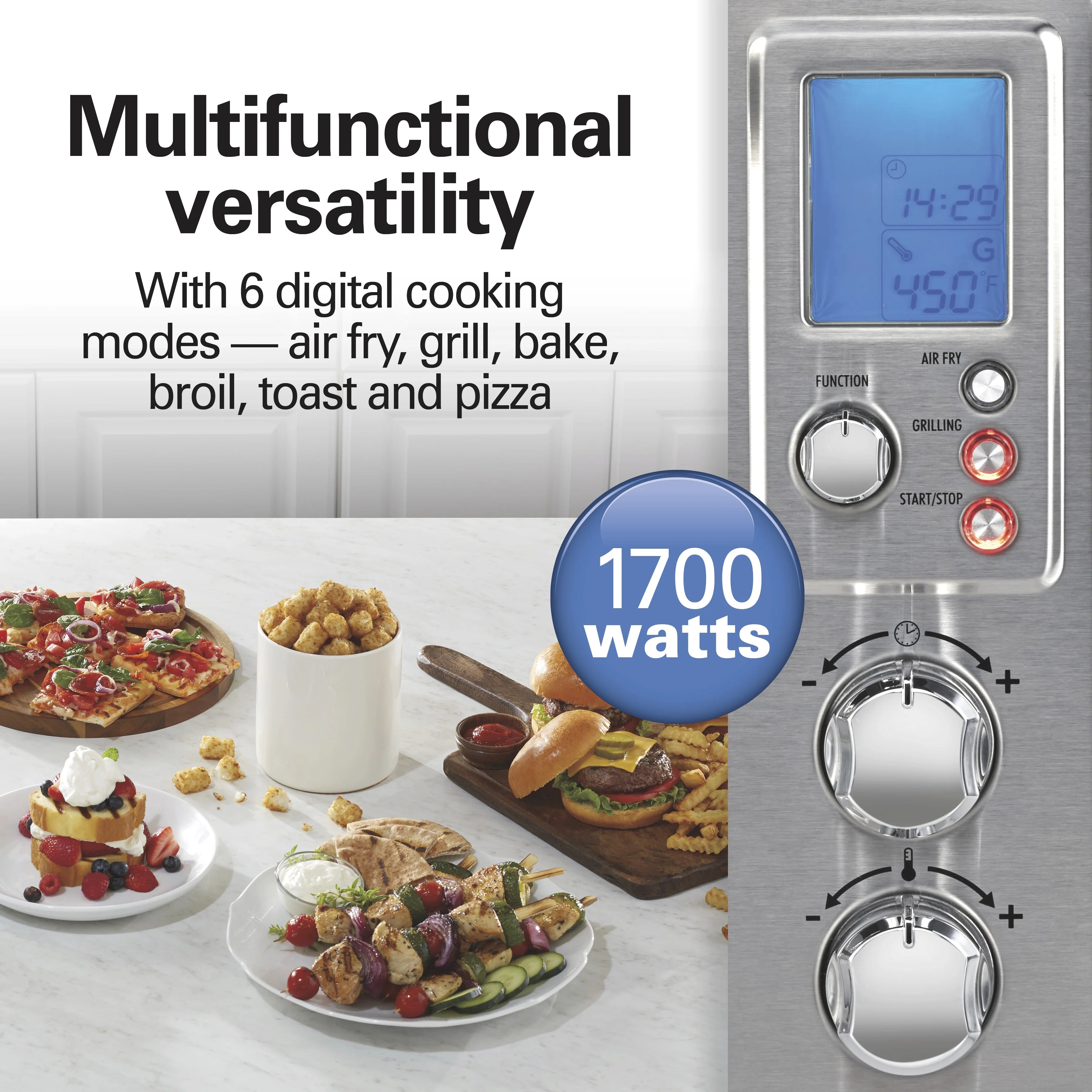 Hamilton Beach 6-in-1 Air Fryer Toaster Oven Combo & Electric Indoor Grill with Sure Crisp Technology, Stainless Steel