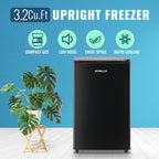 Demuller Upright Freezer 3.2 Cu.ft Freezer 7-speed Temperature Control Fix Shelves Black New