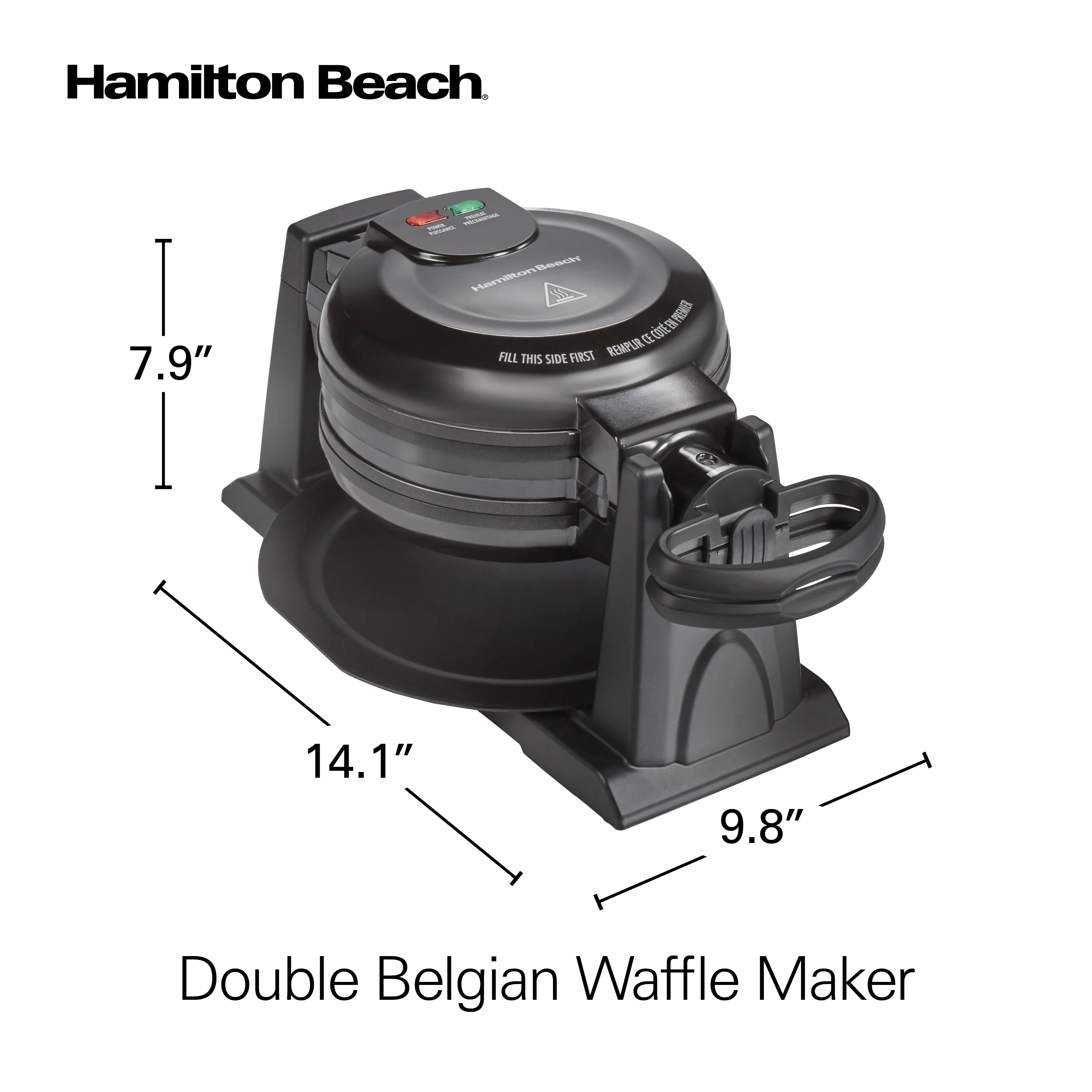 Hamilton Beach Double Belgian Waffle Maker with Removable Nonstick Grids, Rotating Waffle Iron, Black