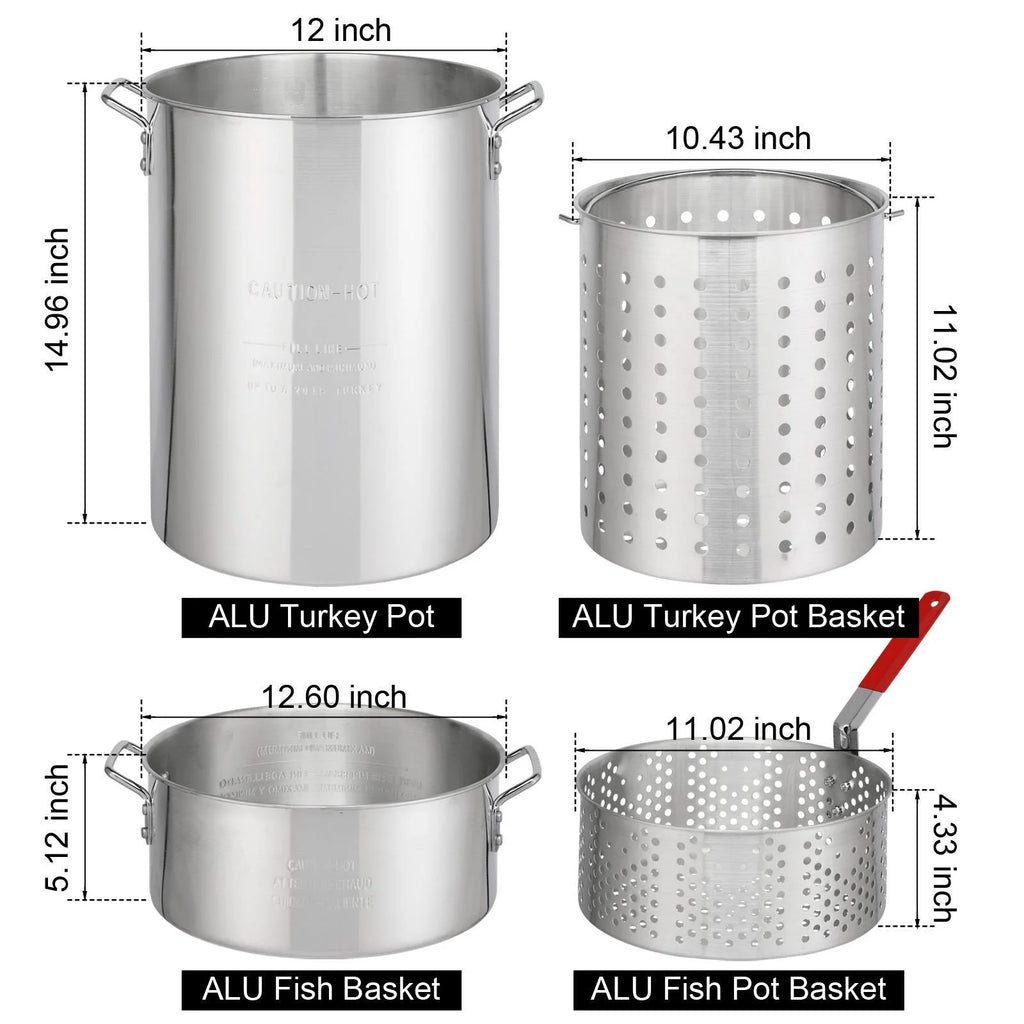 30QT Turkey Deep Fryer Baskets & Stand, Aluminum Fryer Pot w/ 54000BTU Propane Burner, Thermometer, Marinade Injector, Turkey Rack & Rack Lifter, for Outdoor Cooking