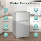 Auseo 3.1 Cu.Ft Double Door Mini Fridge with Freezer, Compact Retro Refrigerator for Dorm, Office, Bar, Bedroom, Black