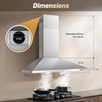 36 Inch Range Hood 450CFM Wall Mount Stainless Steel Kitchen Vent Hood Fan 3 Speed LED Light Chimney Hood Retractable