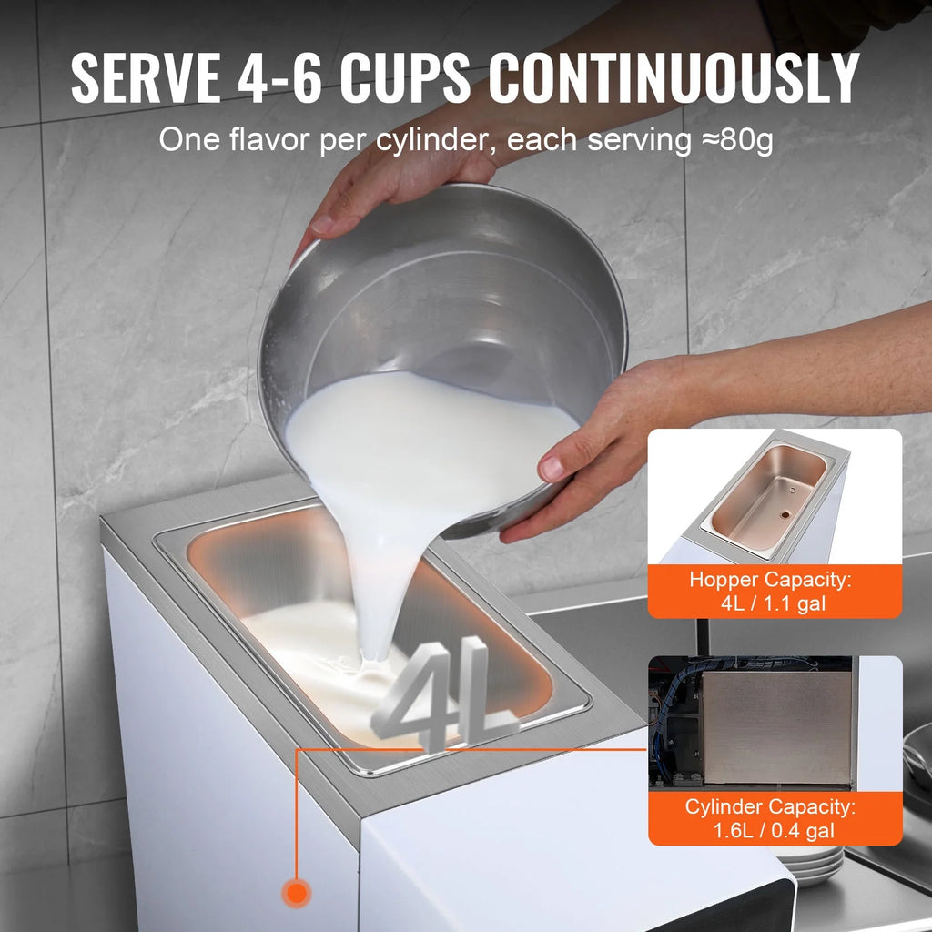 KFFKFF Commercial Ice Cream Machine 2.7-4gal/10-15L/H 4L Hopper Single Flavor Countertop Soft Serve Ice Cream Maker Auto Clean Pre-Cooling