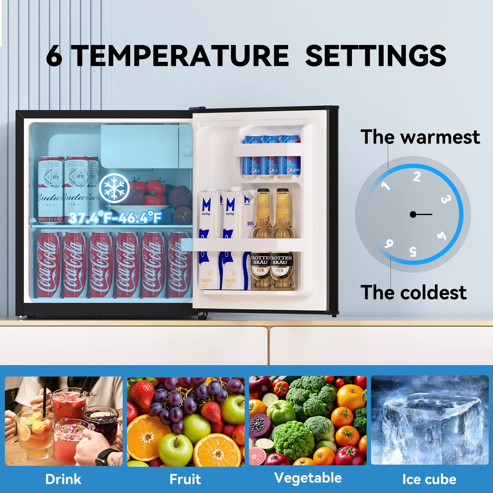 1.7 Cubic Feet Freestanding Mini Fridge Compact refrigerator black