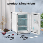 Compact  Fridge, 15 Can Portable Small Refrigerator with  Adapters, 10 Liter White Cosmetics Cooler for Beverage, Food, Skincare