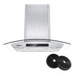 CIARRA Wall Mount Range Hood 30 inch with Tempered Glass 450 CFM Kitchen Vent Hood Ductless Ducted Convertible CAS50275