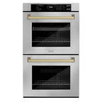 ZLINE 30 in. Autograph Edition Professional Convection Double Wall Oven with Air Fry and Self Clean in Stainless Steel with Champagne Bronze Handles (WADZ-30-CB)