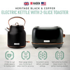 Haden Heritage 1.7 Liter Electric Kettle with 2 Slice Bread Toaster, White