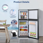 Kcpolre 4.8 Cu.ft Refrigerator with Freezer, 2-Door RV Fridge with Adjustable Thermostat, Compact Refrigerator with Freezer for Home, Kichen, Apartment, Office, Silver