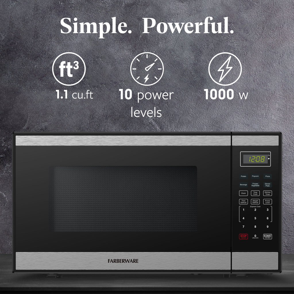 Farberware FMGZ09BKA 0.9 Cu. Ft. Microwave Oven, 900W, Digital Control, LED Display, 6 Cooking Presets, Black