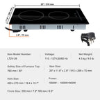 KFFKFF Electric Cooktop, 20" x 11.6" Integrated Electric Cooking Surface, 2 Burner Built-in Electric Stove with Touch Controls, Timer & Safety Lock for Any Cookware 240V 1800W