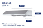 Hauslane Chef Series C100 30-inch Under Cabinet Range Hood, Stainless Steel, Energy Efficient LED, 6 Inch Duct