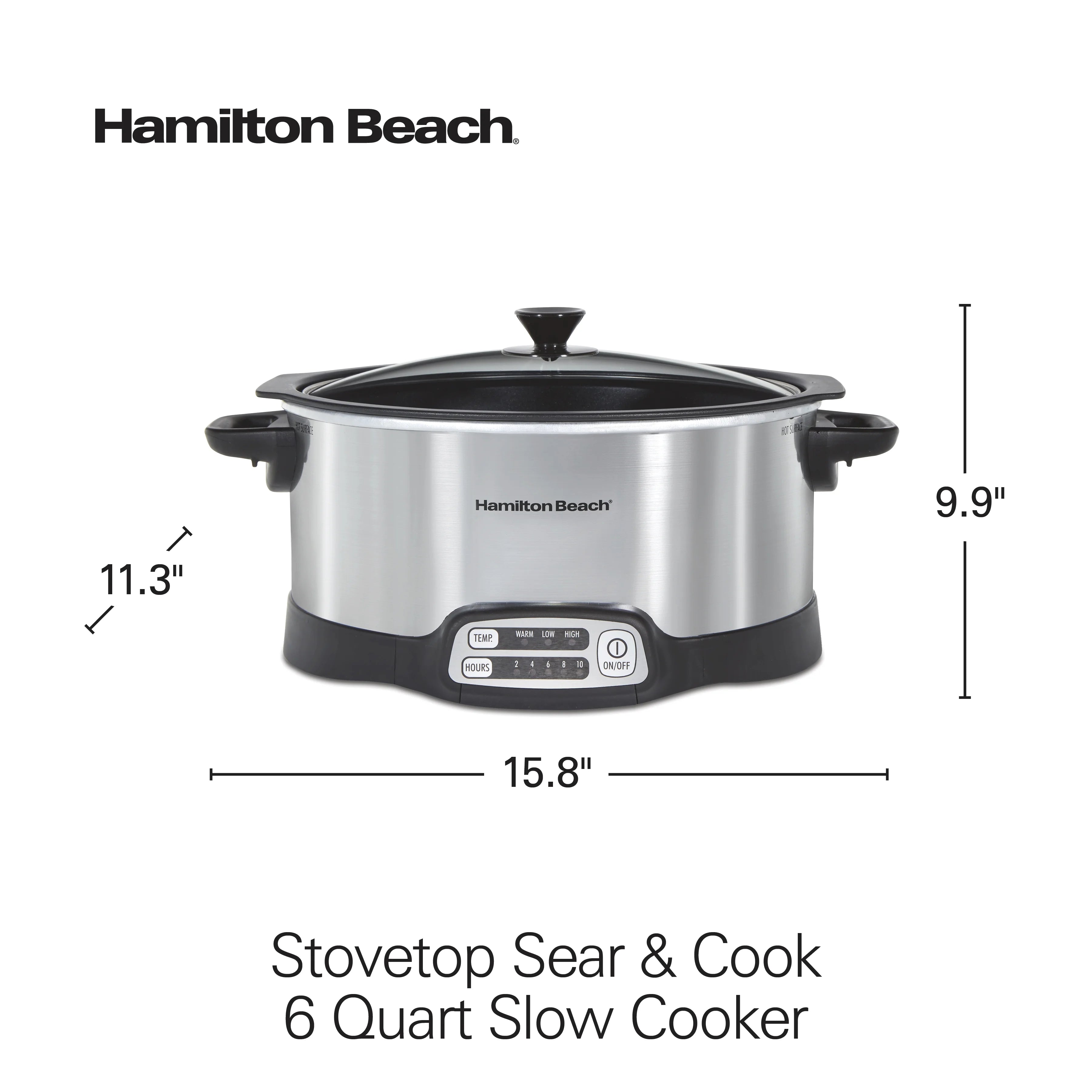 Hamilton Beach 6 Qt Programmable Slow Cooker, Stovetop Safe Nonstick Aluminum Crock with Removable Pot, Stainless Steel