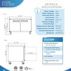 NSF 48 in. 2-Door Undercounter Freezer 13 Cu. Ft. Worktop Commercial Freezer in Stainless Steel ETL
