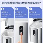 LHRIVER Nugget Countertop Ice Maker with Soft Chewable Ice, 35Lbs/24H, Self-Cleaning, Ice Scoop,Stainless Steel Silver