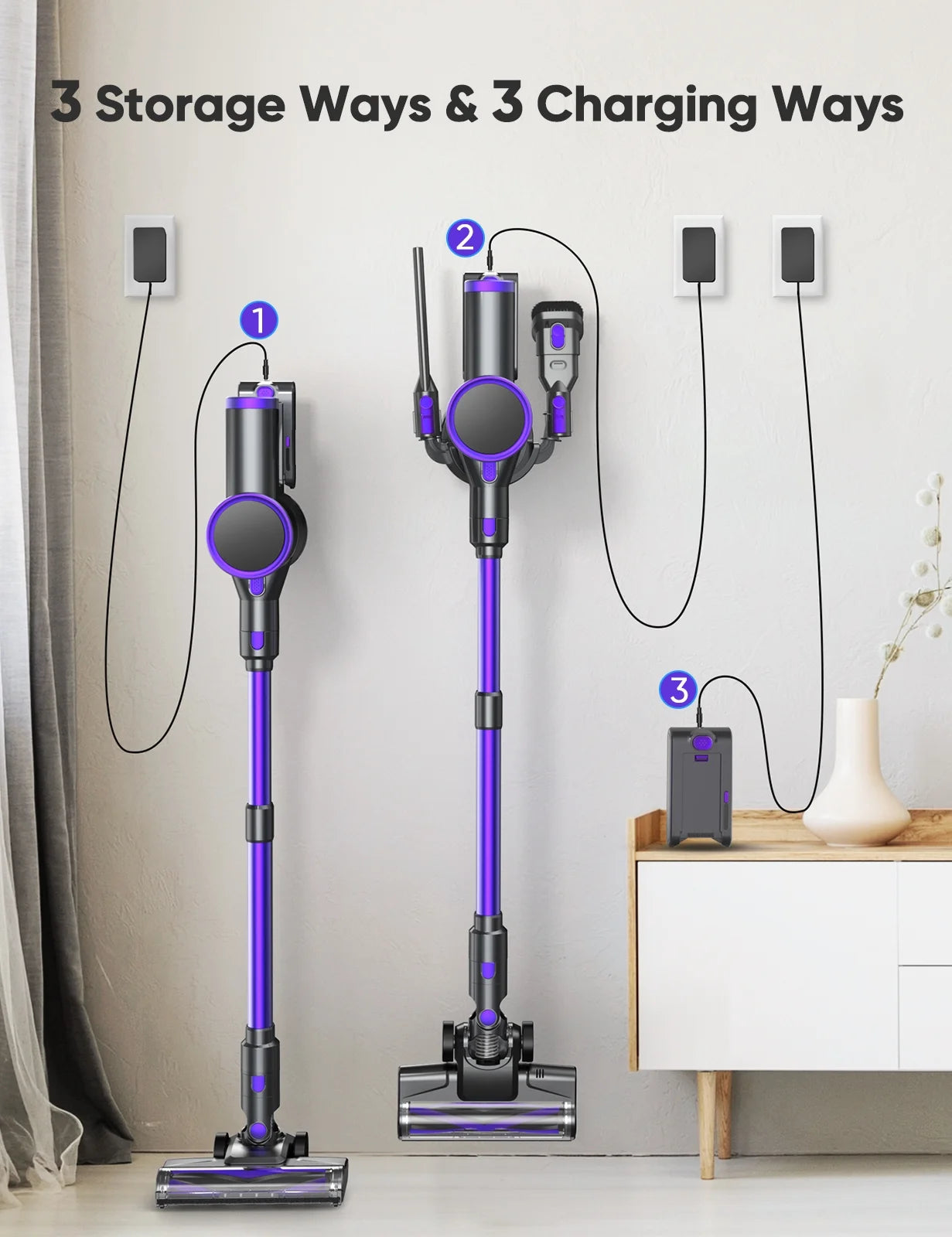 YOMA Cordless Vacuum Cleaner, 6-in-1 Rechargeable Stick Vacuum, 60mins Max Runtime, Lightweight 2200mAh Battery Powerful Vacuum Cleaner for Home Hard Floor Pet Hair-N12